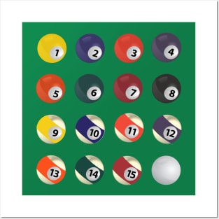 Pool Billiards Game Numbered Colored Balls And Cue Posters and Art